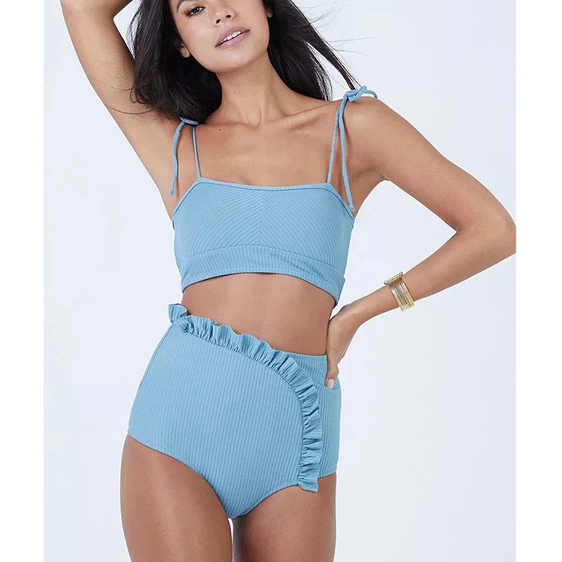 

Ariel Sarah High Waist Bikini Swimwear Swimsuit Solid Bathing Suit Women Ruffle Bikini Set Beach Wear Badpak Bikinis 2019 Mujer