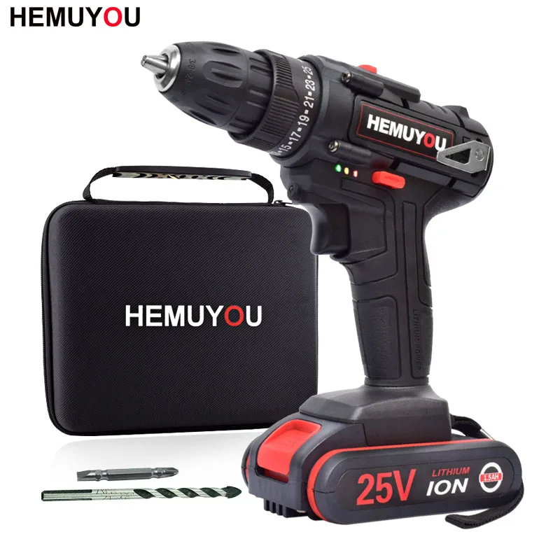 25V Electric Screwdriver Lithium Battery Cordless Electric Drill Rechargeable Multi-function Power Tools 2-Speed 25V Electric Screwdriver Lithium Battery Cordless Electric Drill Rechargeable Multi-function Power Tools 2-Speed