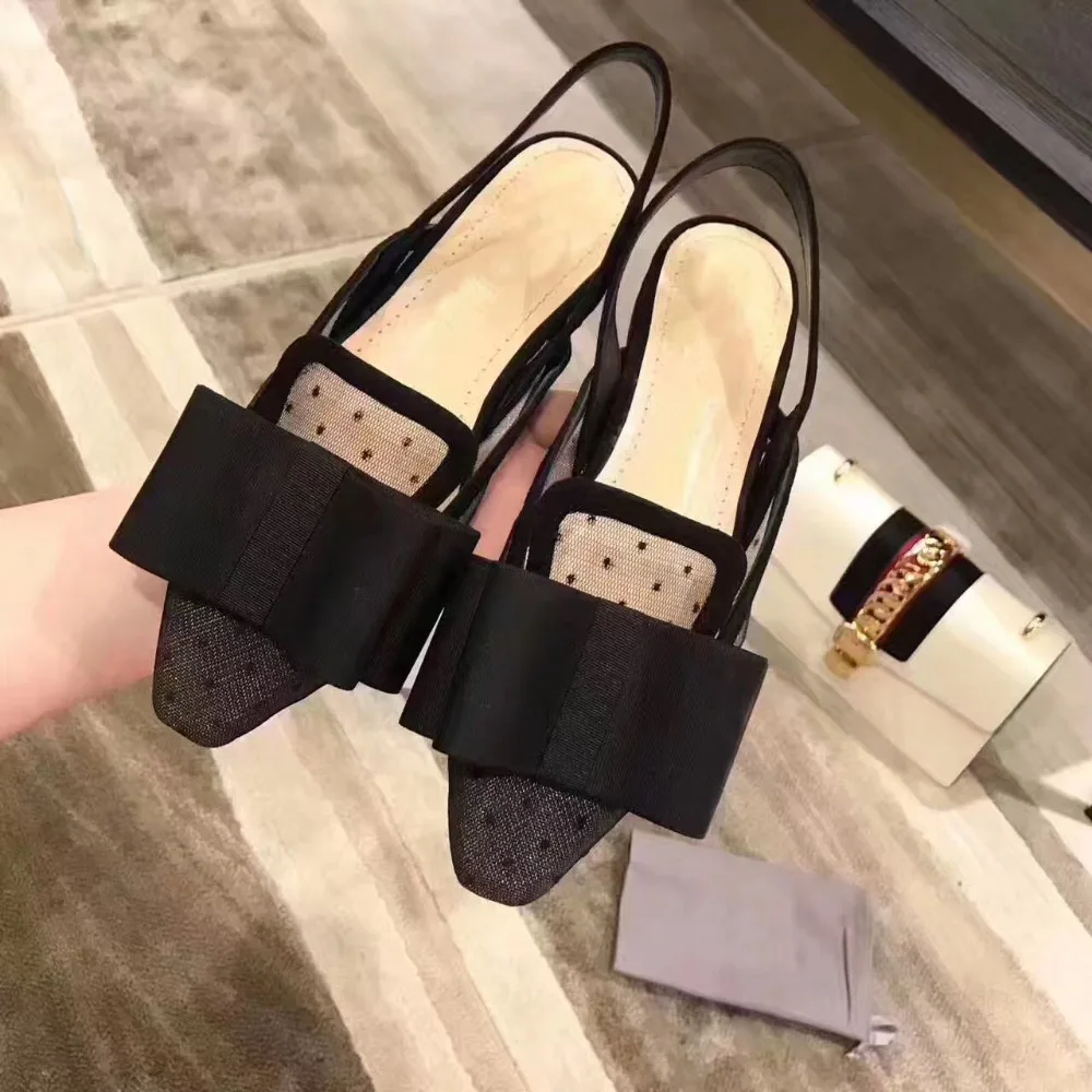 Kmeioo/классическая черная обувь, женские сандалии с ремешком сзади, обувь на плоской подошве с острым носком и бантом-бабочкой, офисная обувь в горошек для W