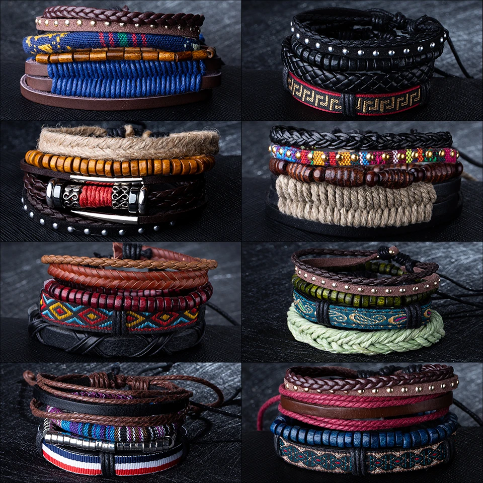 

Hot Sale Mens Chain Link Bracelet Fashion Alloy Leather Bracelets&Bangles Ethnic braided Rope Wrap Bracelets for Women Men Gifts