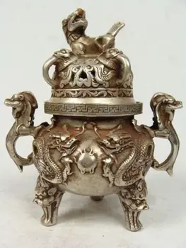 

CHINESE BUDDHISM HANDWORK OLD SILVER COPPER DRAGON INCENSE BURNER