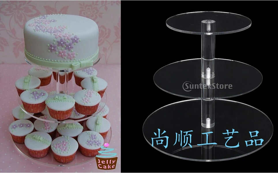 Birthday Cake stand Arrival Assemble and Disassemble Round Acrylic 3