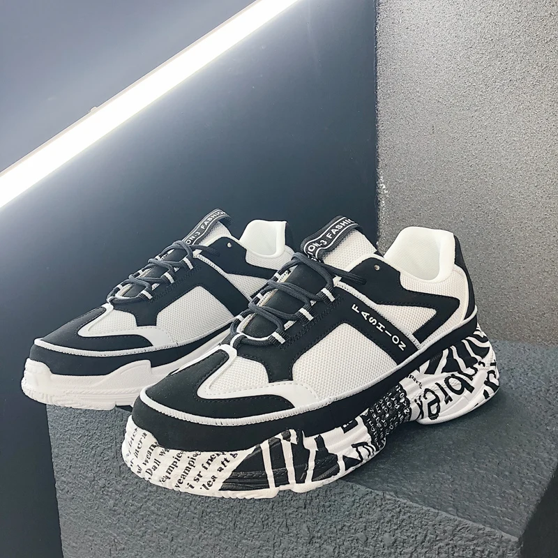 

2019 New Men's Shoes Print Pattern Skateboard Shoes Breathable Fashion Men Casual Sneakers Platform Flats Shoes Masculino L184