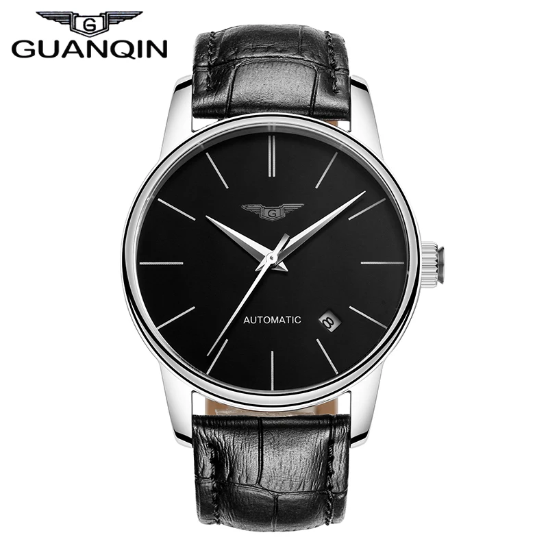 

2016 GUANQIN New Mechanical Watch Men Simple Automatic Watches with Leather Strap Male Waterproof Clock with Calendar