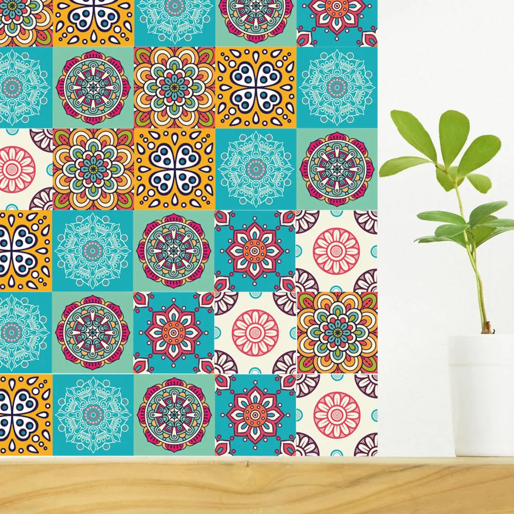 

6pcs/set Moroccan Style Tile Floor Sticker Creative PVC Waterproof Wall Sticker Kitchen Bathroom Decoration Waist Line Art Mural