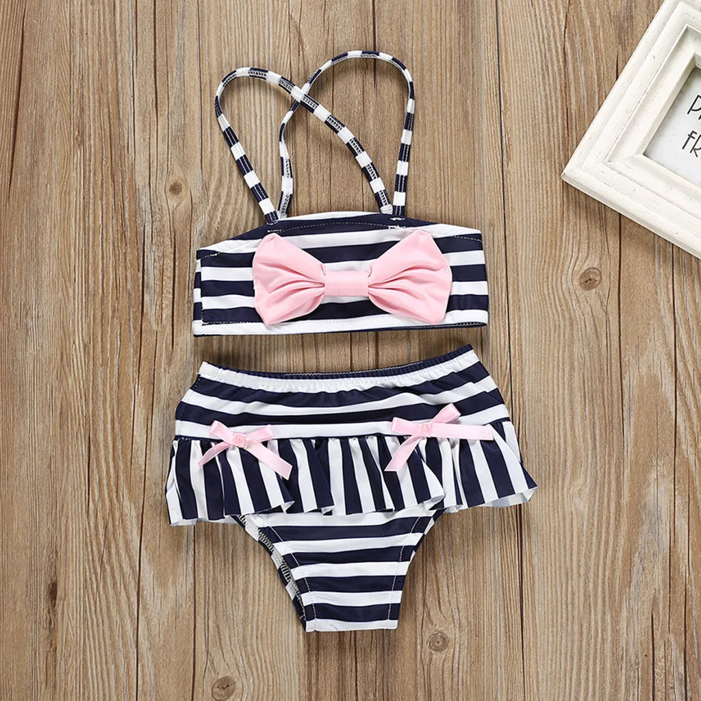 

Toddler Baby Kids Summer Girls Beach Clothes 2 3 Years Stripe Bowknot Top+Shorts Swimwear Girls Outfits Kids Clothing For Girls