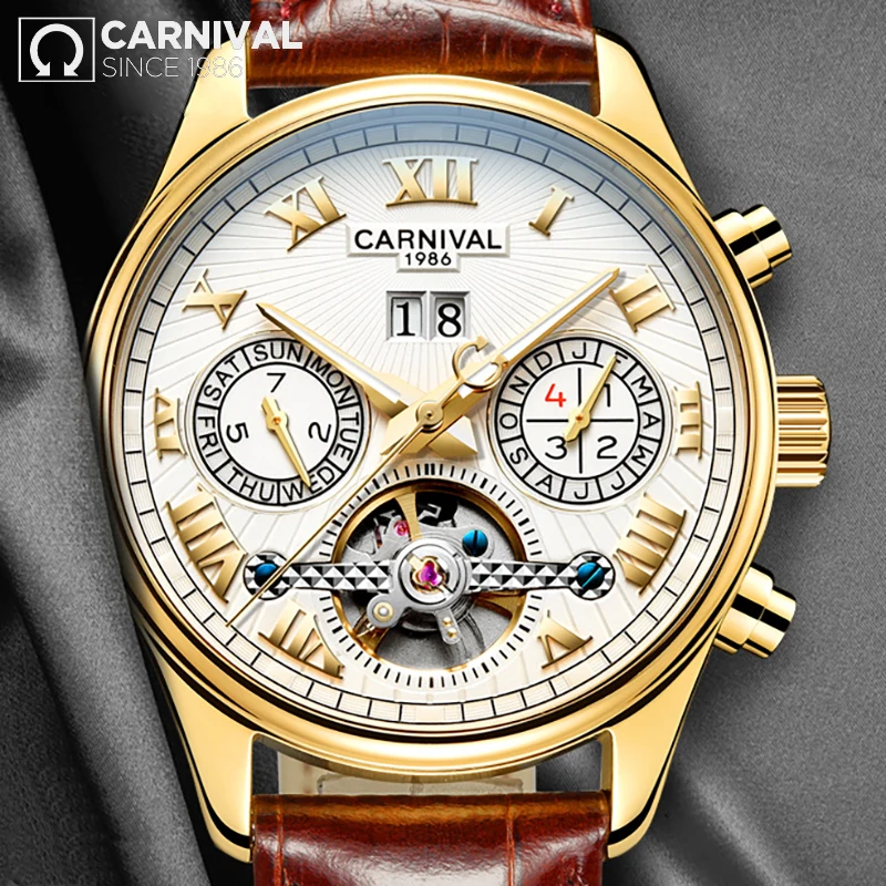 2017 CARNIVAL Skeleton автоматические механические мужские наручные часы Topbrand роскошные