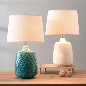

Modern Simple Nordic Blue/White Ceramic Fabric Dimmer Table Lamp for Bedroom Living Room Study Porcelain Light H 50cm 1705