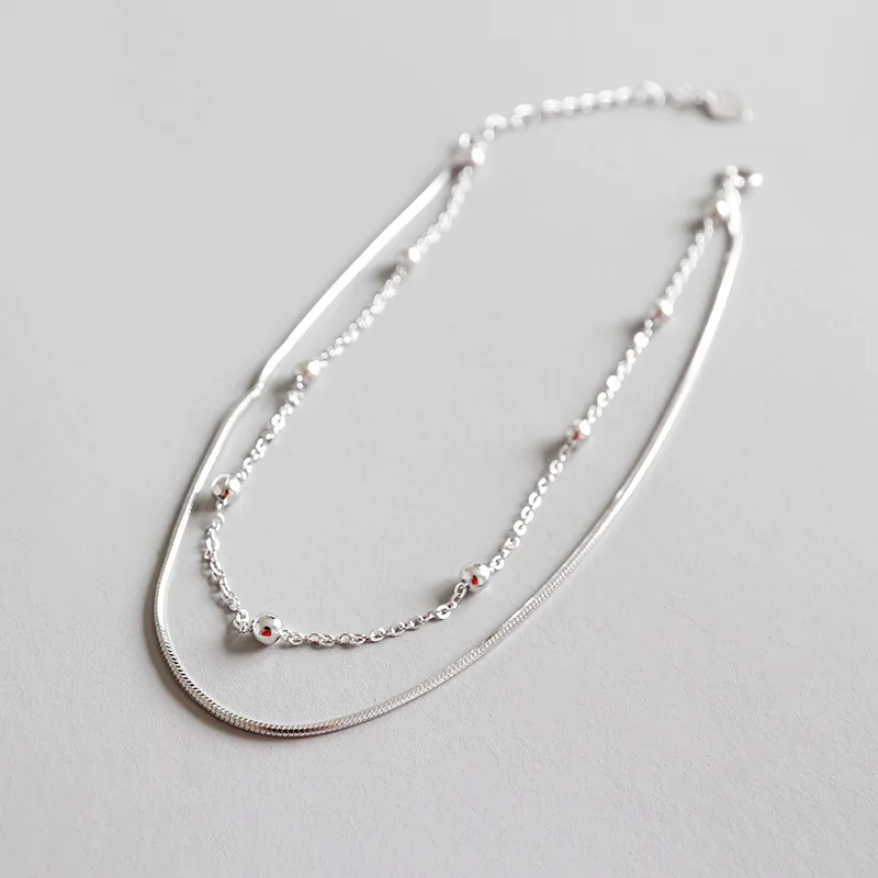 

100% 925 sterling silver double layer snake chains ankle bracelet femme, fashion anklets for women foot jewelry leg bracelet