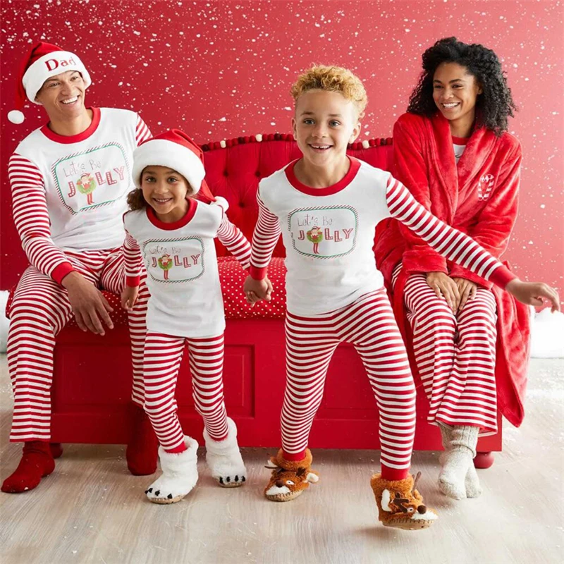 

pudcoco striped Christmas Family Pajamas Set Santa Adult Kids Women Sleepwear Nightwear Cosplay 2017 long sleeve home wear