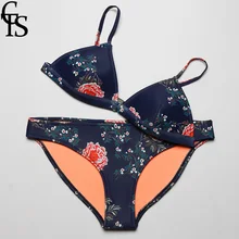 CTS 2018 Sexy Mulheres 100% Neoprene Real Floral Imprimir PUSH UP Verão Bikini Set Swimwear Mulheres Swimsuit Maiô Biquini