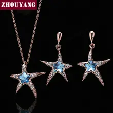 Высочайшее Качество ZYS176 Blue Crystal Морская Звезда Розовое Золото Цвет Ювелирные Изделия Серьги Ожерелья Rhinestone Сделано с Австрийскими Кристаллами