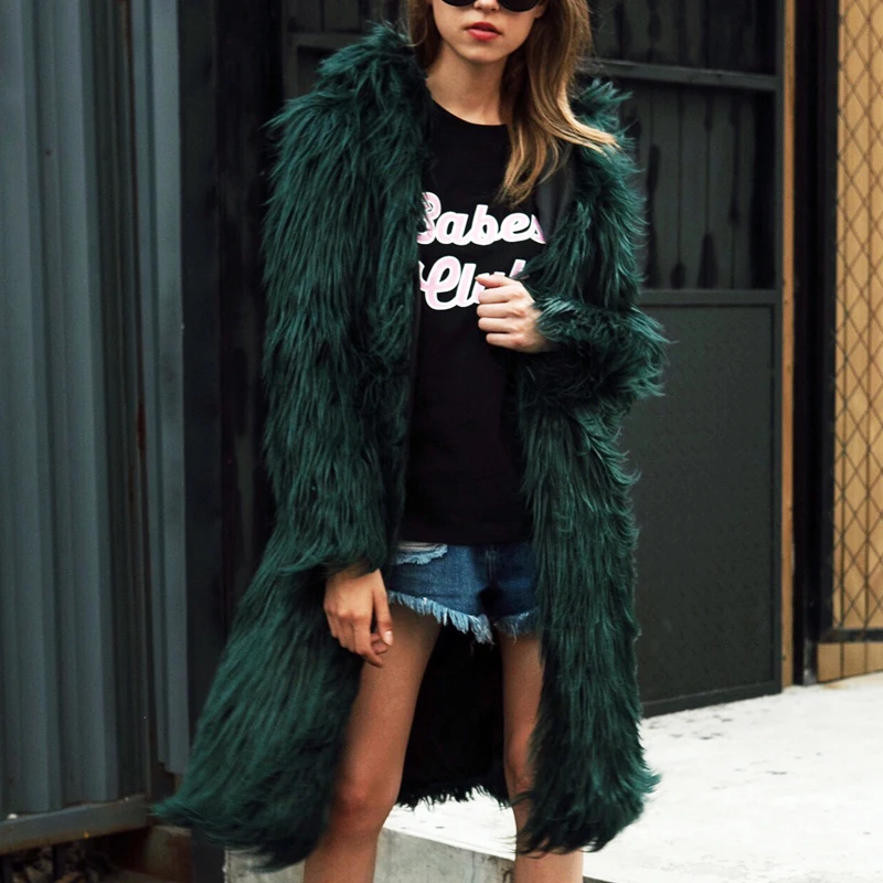 

Hairy Long Style Faux Fur Coat Winter Fluffy Thicken Warmer Hoodie Hooded Coat Chic Outerwear Overcoat Trenchcoats
