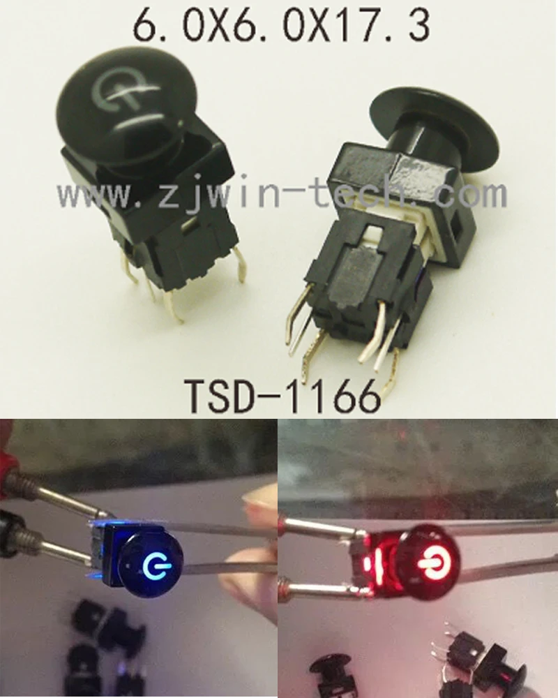 

10PCS 6*6*17.3MM 6PIN DIP Power Button Switch with Led Blue&Red double light Momentary Tact switch illuminated indication