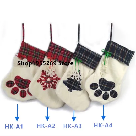 

Wholesale 100pcs/lot Personalised Christmas Stockings 2018 Plaid Dog Paw Burlap Christmas Socks Large Christmas Socks for Santa