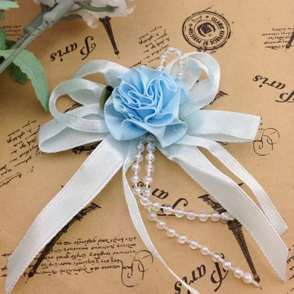 8pcs Big Satin Ribbon Flower Bows with Bead wedding Decoration