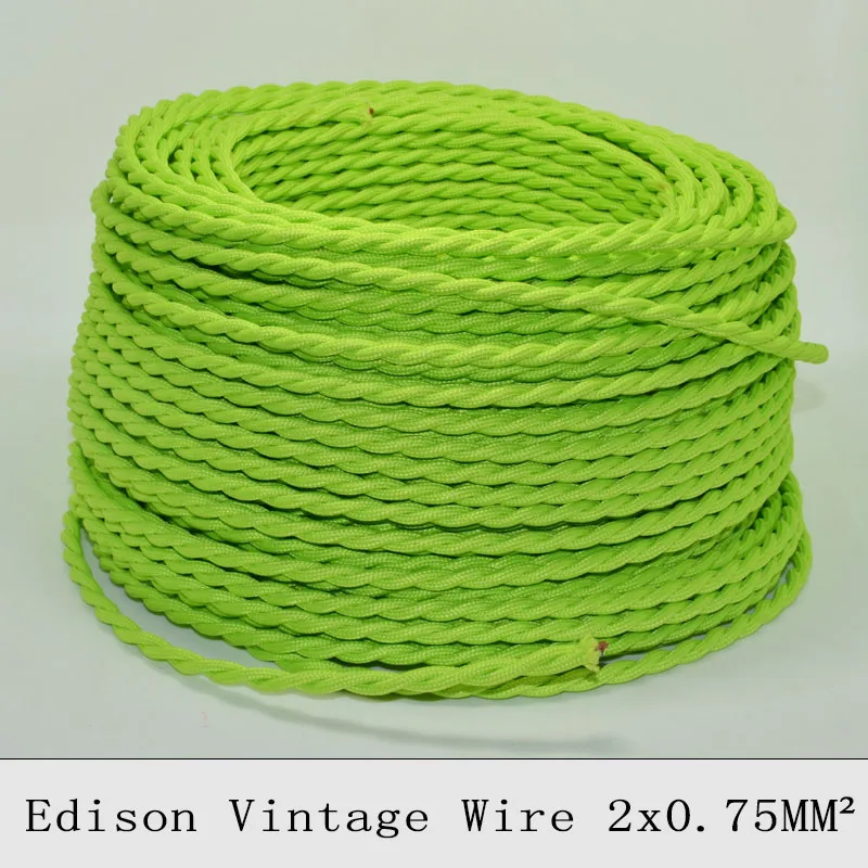 Винтажный Электрический провод Эдисона 2*0 75 мм2 светло зеленый витой кабель