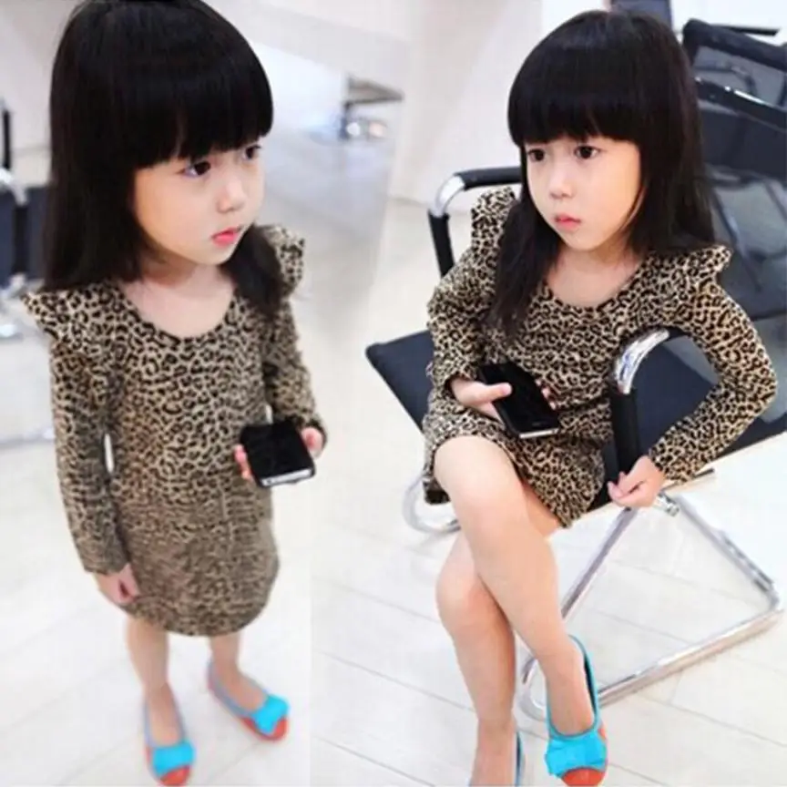 

Girl Dress Fashion Toddler Baby Girl kid Leopard Long Sleeve Princess Party Dress f11