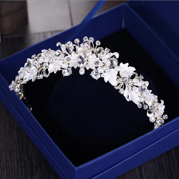 

KMVEXO 2019 Gorgeous European Bride Wedding Leaves Flowers Pearl Tiara Crowns Crystal Queen Tiara Diadem Bridal Hair Accessories