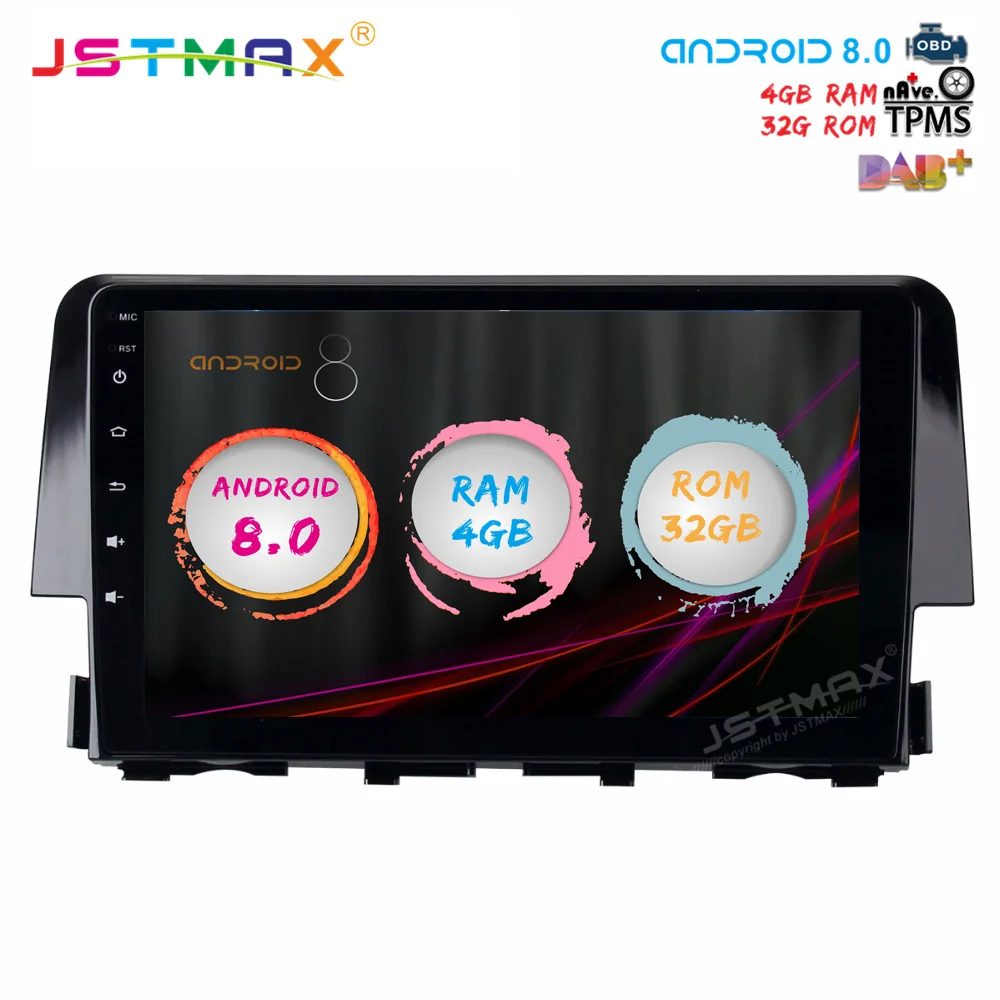 

JSTMAX 10.2" Android 8.0 Car GPS Radio Player for Honda Civic 2015 2016 with Octa Core 4GB+32GB Auto Multimedia Stereo video 4G