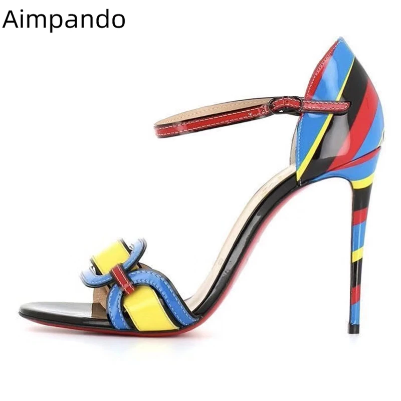 

Mixed Color Sandalias Mujer 2019 Stiletto Heel One-strap Cover Heel Open Toe Gladiator Summer Shoes Woman Chaussure Femme