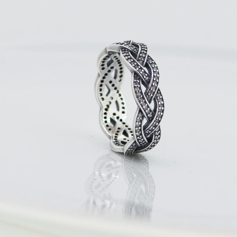 

Authentic 925 Sterling Silver Braided Clear CZ Ring For Women Engagement Wedding Rings Gift Europe Fine Jewelry #6-9