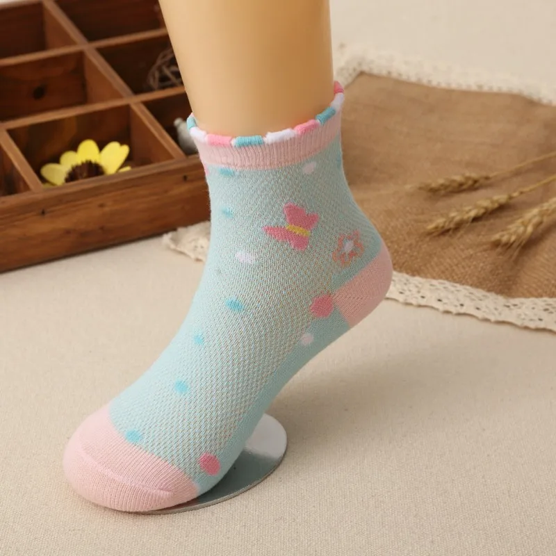 5 пар/Новые сетчатые носки детские сетчатые хлопковые носки с цветочным принтом и бабочками носки для девочек 1-9 лет