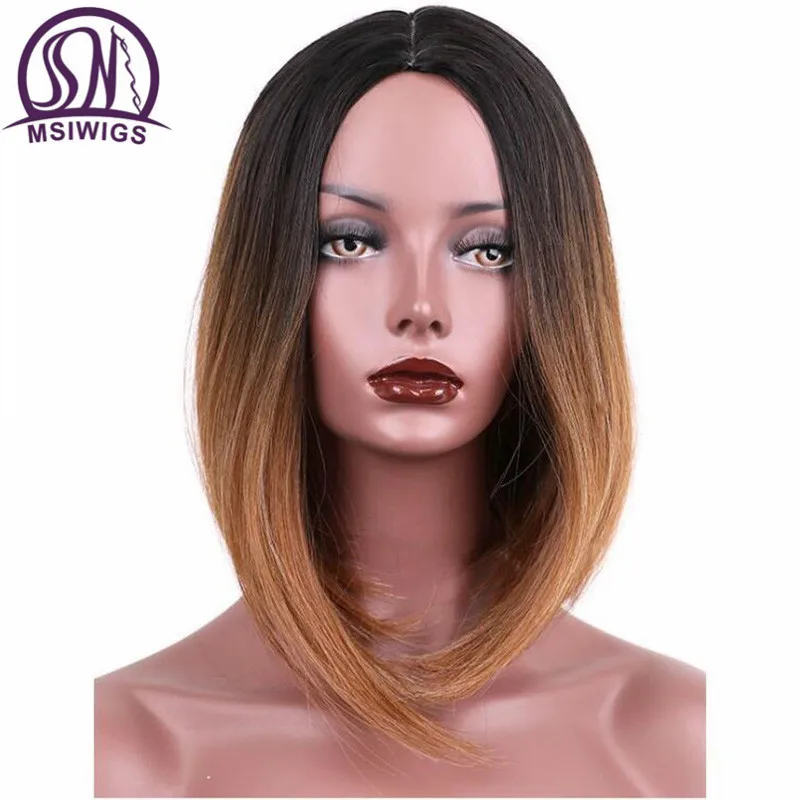 Koop MSIWIGS Twee Tonen Blonde Ombre Pruik Natuurlijke Afro Korte Rechte Haar Synthetische Pruiken voor Zwarte Vrouwen Hittebestendige