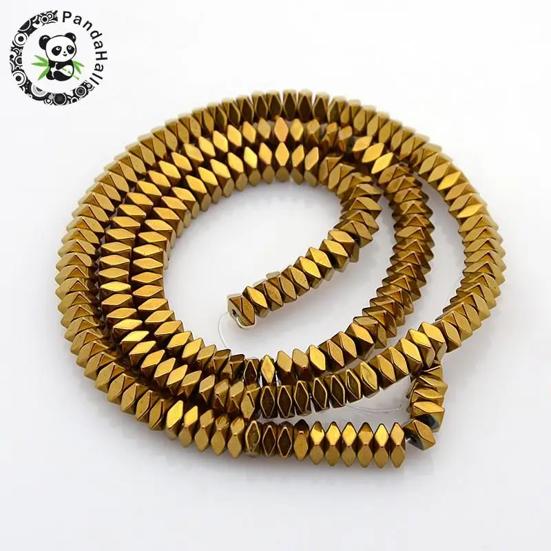 

10Strands Electroplate Non-magnetic Synthetic Hematite Beads Strands, Square, Faceted, Golden Plated, 4x2mm, Hole: 1mm
