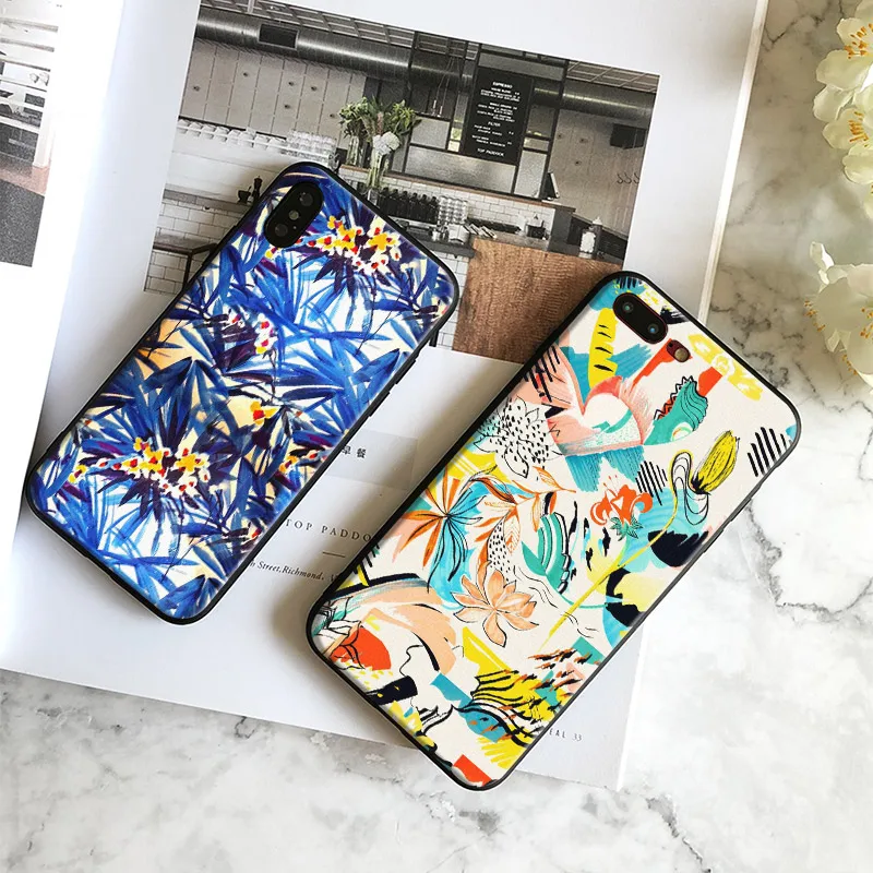 

Nature Abstract Colorful blue Flower Leafs Tpu Soft Silicone Phone Case Cover Shell For Apple IPhone 5 5s SE 6 6s 7 8 Plus X 10