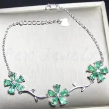 Изумрудный браслет с цепочкой,, натуральный настоящий изумруд, серебро 925 пробы, 0.25ct* 15 шт, цветок с драгоценными камнями, Стиль# X18060929