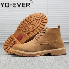 YD-EVER; мужские желтые ботинки; защитная обувь со стальным носком; защитная обувь из коровьей кожи; дышащая Рабочая обувь; прогулочная обувь на шнуровке