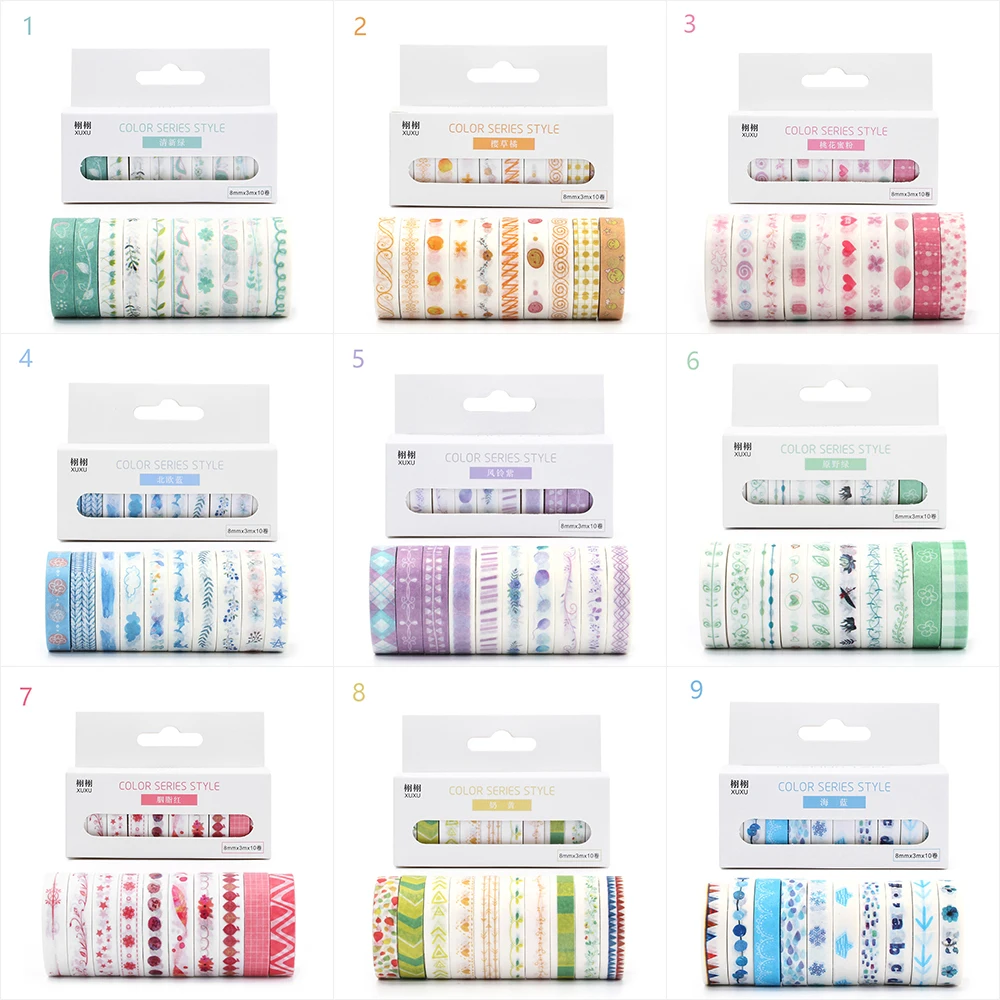 

10style Scrapbook Journal DIY Craft Colorful Sticky Paper Tape Adhesive Masking School Supplies Notebook Decoration Tape
