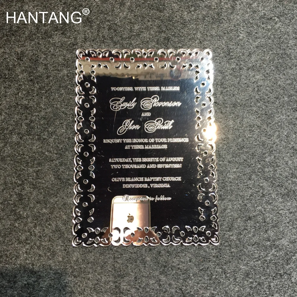 

Creative Hollow Pattern 5X7inch Silver Mirror Acrylic Wedding Invitation Card 100 Sets Per Lot