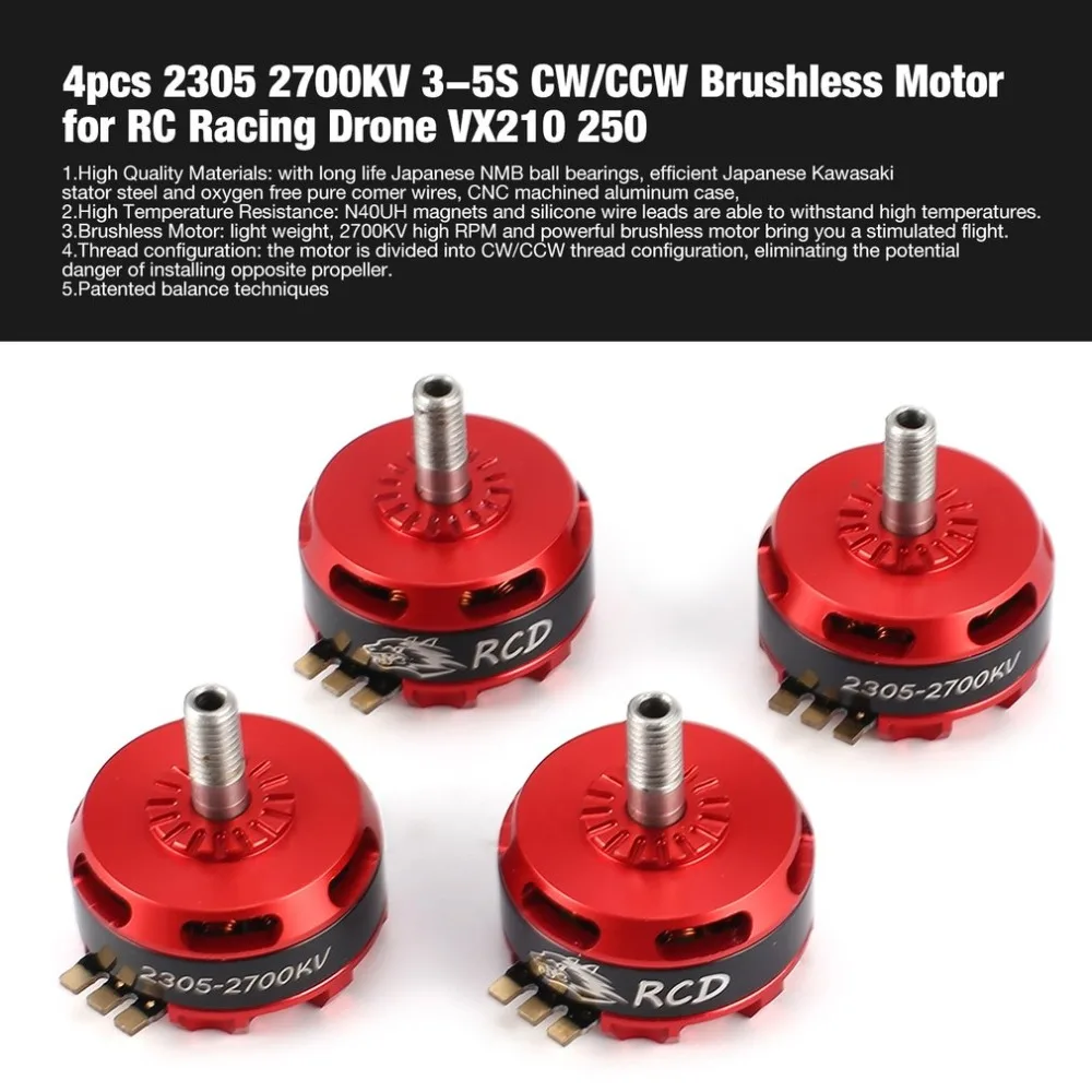 

4pcs 2305 2700KV 3-5S CW/CCW Brushless Motor for RC FPV Racing Drone Multicopter Propeller VX210 250 DIY Remote Control hi