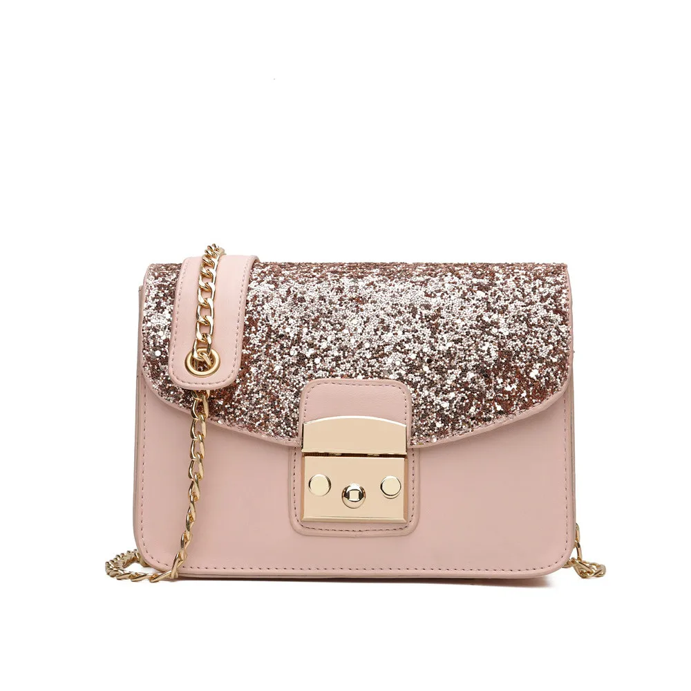 

Fashion Women Sequined Messenger Bag Quality Leather Women's Flap Bag Chain Strap Female Shoulder Bag Lay Crossbody Bags