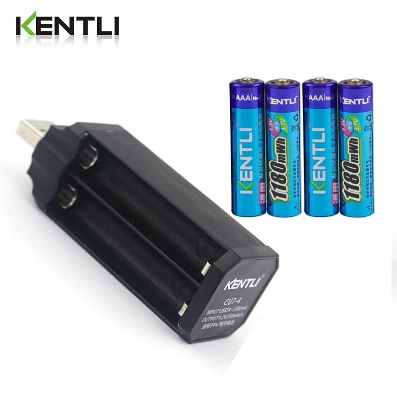 4 шт. KENTLI 1,5 v 1180mWh aaa Полимерные литий-ионные аккумуляторы батарея+ 4 слота литий-ионного зарядного устройства