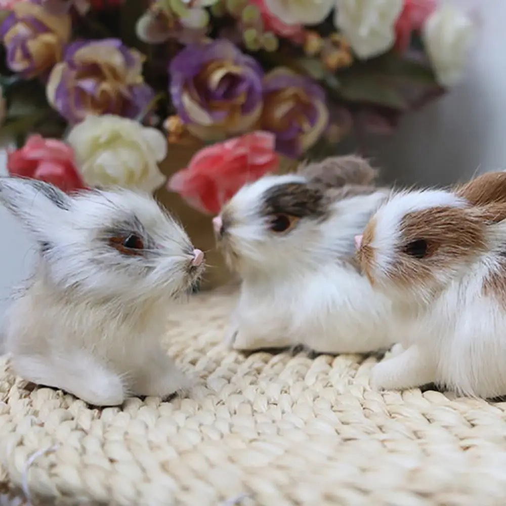 

4Pcs Mini Flurry Rabbit Bunny Animal Model Simulated Kids Toy Home Decor Gift