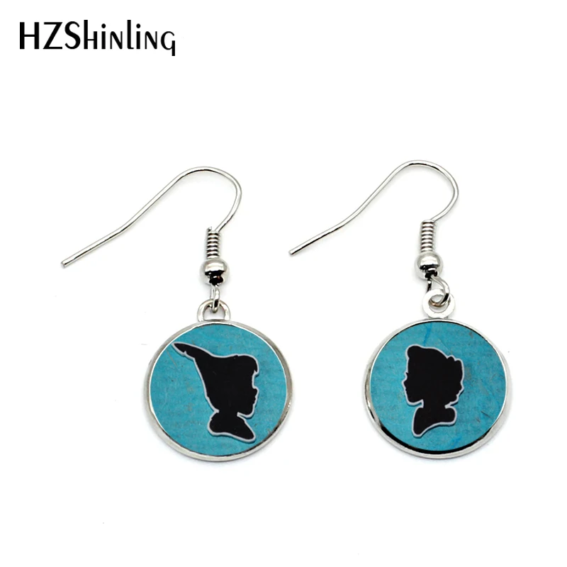 

NHE-0111 New Arrival Peter Pan and Wendy Fishhook Earrings Glass Dome Off To Neverland Fairy Jewelry Pendant Earrings