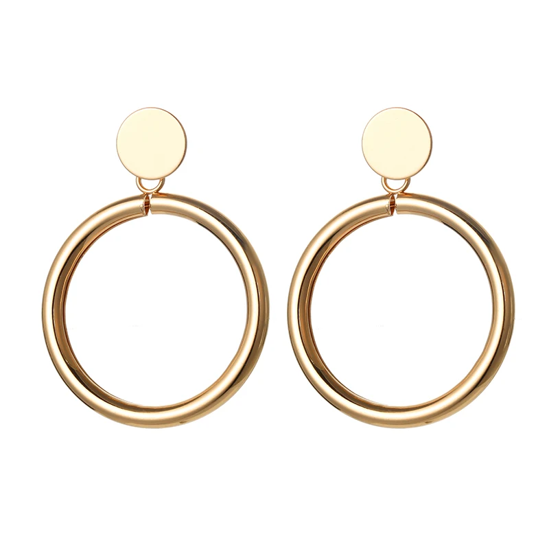 

2019 Korean Unique Handmade Geometric Round Statement Earrings Fashion Jewelry Summer Trendy Gold Dangle Drop Earrings for Women