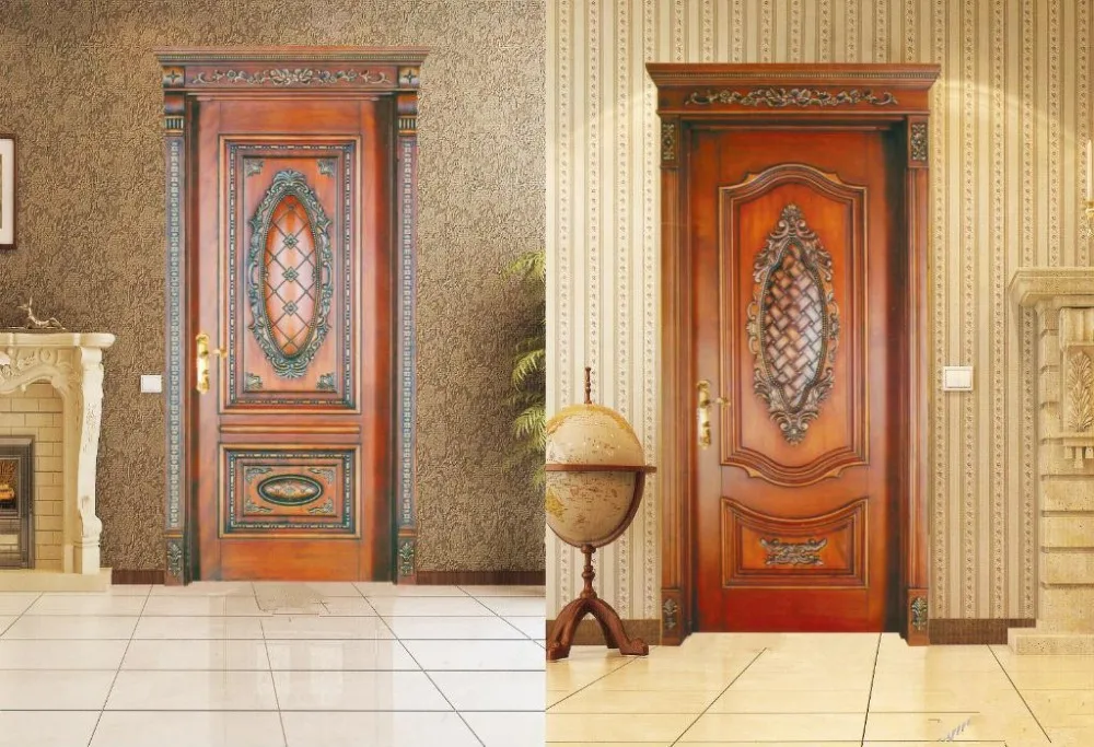

Luxury design solid teak wood door WD008