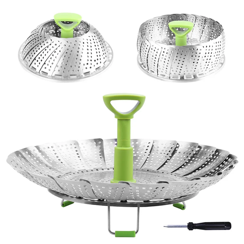 

2019 Dish Steamer Cookware Steaming Food Basket Mesh Stainless Steamer Folding Food Fruit Vegetable Vapor Cooker Stainless
