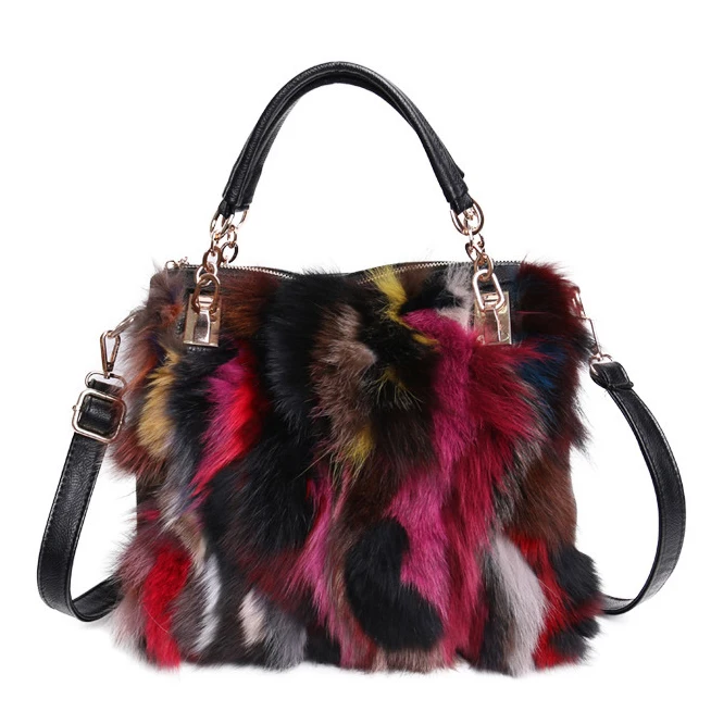 

Women Rabbit Hair Tote Bags handbags fashion winter Cony Hair muff fluffy daily Stachel bag Big shopping crossbody bag