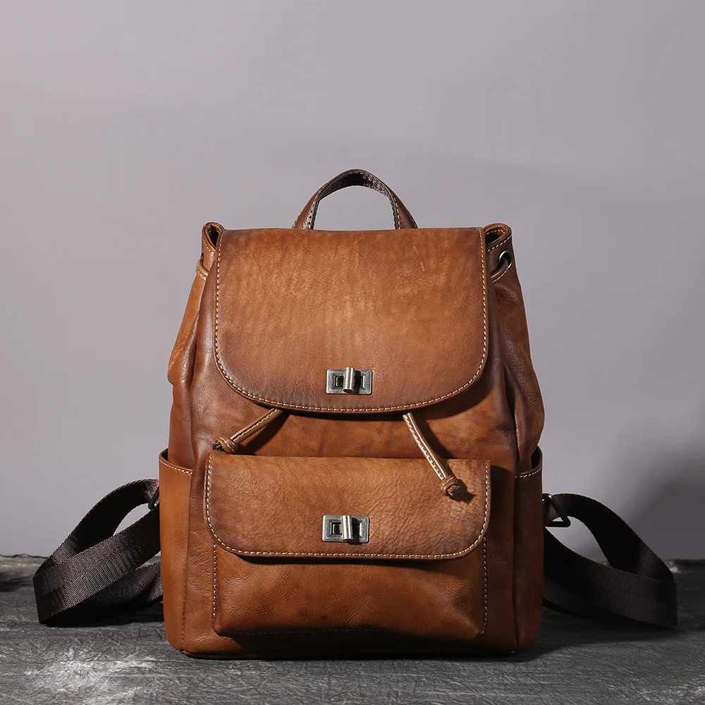 Bolsas de Couro Alça de Ombro Bolso com Aba Johnature Genuíno Softback Ferrolho Arcuate Vintage Alça Macia Sólida Mochila Feminina 2020