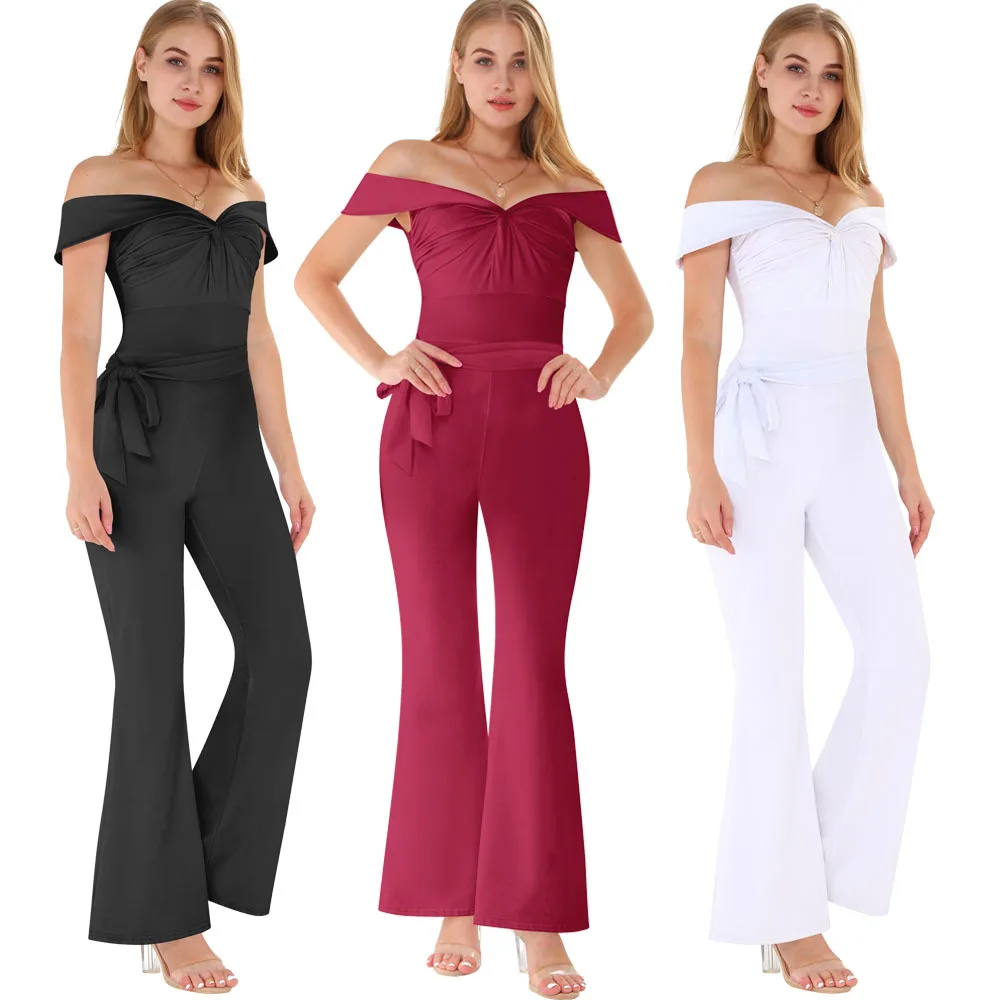 Hot New Women's Sexy Strapless Jumpsuit Solid Color Word Shoulder Strap Ladies Clubwear Summer Bodycon Party |