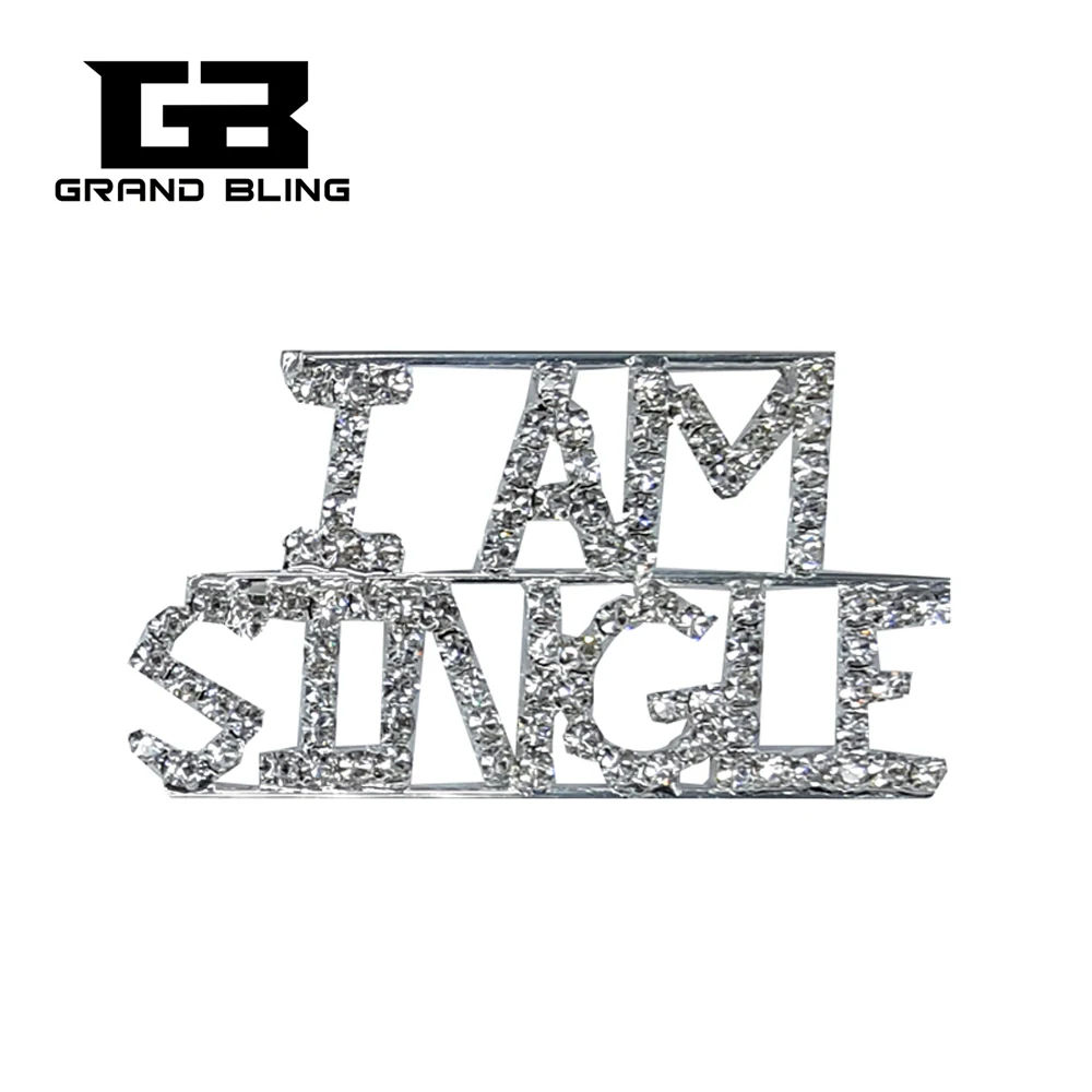 

Funny Saying Words Lapel Pin"I AM SINGLE" Crystal Brooch Jewelry