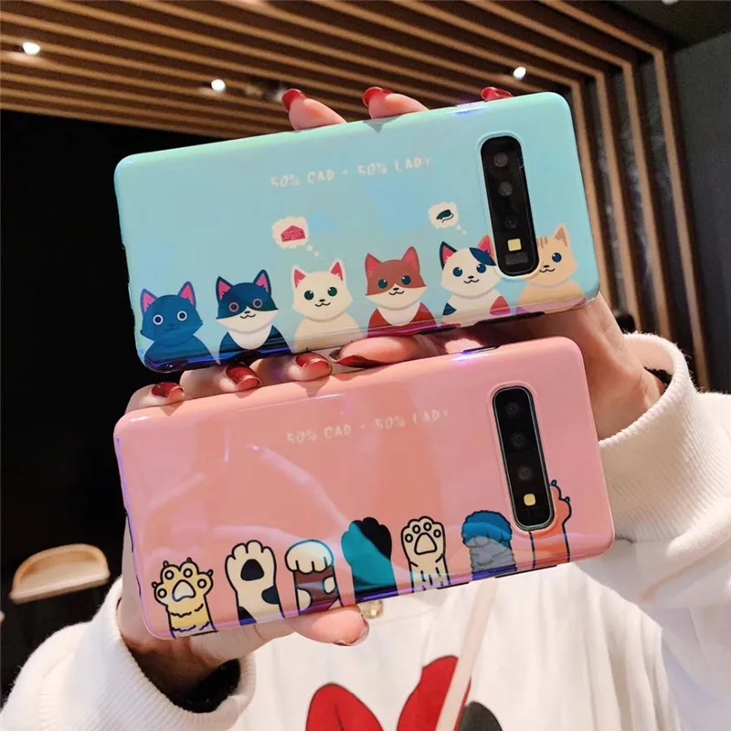 

cartoon cat paw tpu case For samsung galaxy s10 s9 s8 plus s10 lite s10e note 8 9 a8s a9s case blue ray soft silicon phone bag
