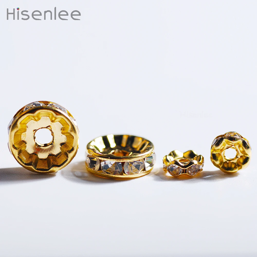 

6mm Mini Zinc Alloy Clear Glass Rhinestones Circle Bead Gilt color Metal Rondelle Interval Beads for Art DIY Decoration