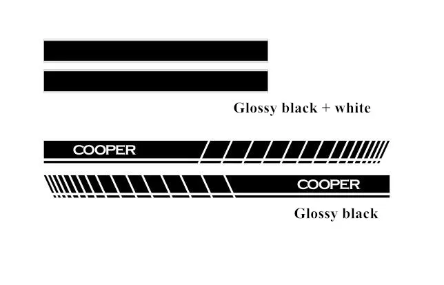 Капот автомобиля Спорт полосы капот накладка на капот стикер Авто 3-5 двери боковой юбки наклейки для MINI Cooper R56 R60 R61 F54 F55 F56 - Название цвета: Glossy black-white