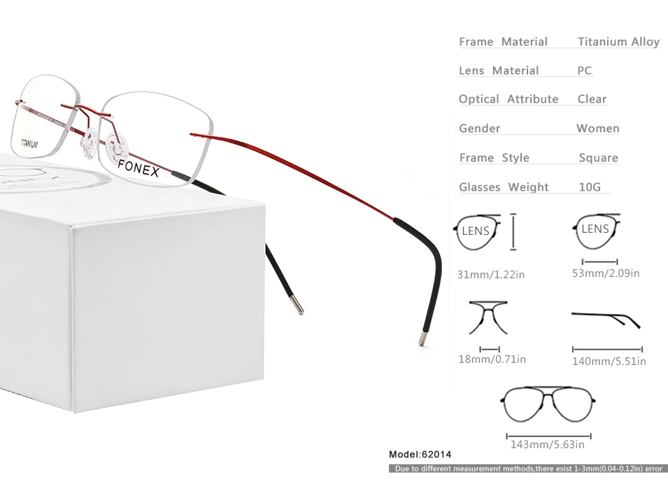 FONEX, очки без оправы, женские, титановый сплав, ультралегкие, по рецепту, квадратные оправы для очков, женские, близорукость, оптическая оправа, очки